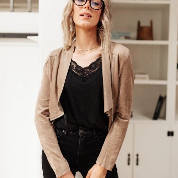 Umgee tan suede zip moto stlye jacket size small - Picture 7 of 14